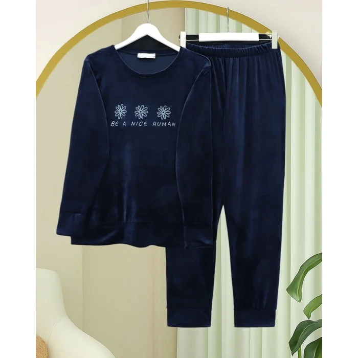 Kabartma Yazılı Fransız Kadife Pijama Takımı -Laci
