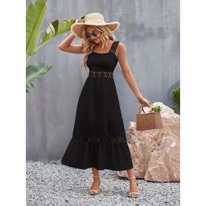 Kadın Askılı Dantel Detaylı Kiloş Janjan Krep Elbise