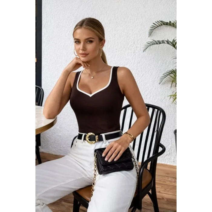 Kadın Askılı Kalp V Yakalı Dalgıç Bluz