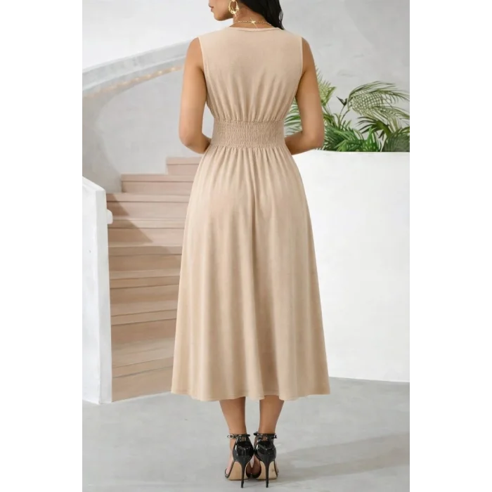 Kadın Askılı Kruvaze V Yakalı Beli Lastiklimidi Bürümcük Elbise