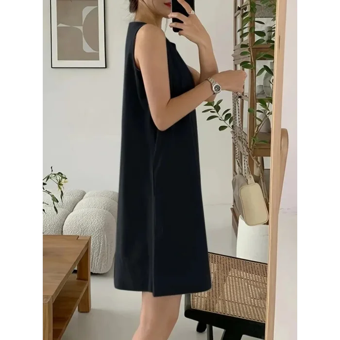 Kadın Askılı Sıfır Kol A Kesim Detaylı Ithal Krep Elbise