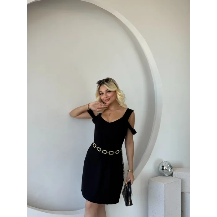 Kadın Askılı Soğuk Omuz Detaylı Modal Elbise