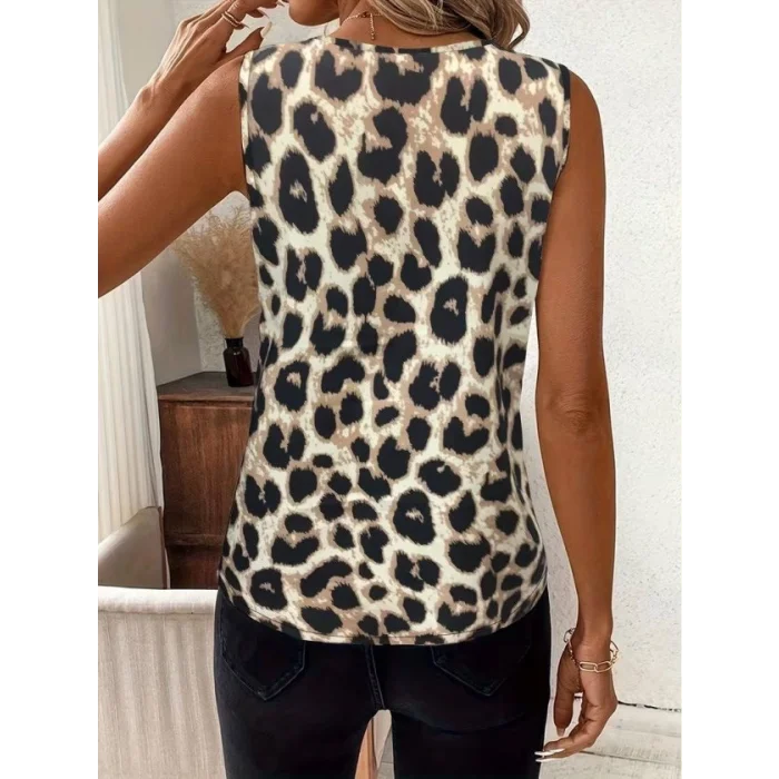 Kadın Askılı V Yakalı Leopar Desenli Süprem Bluz