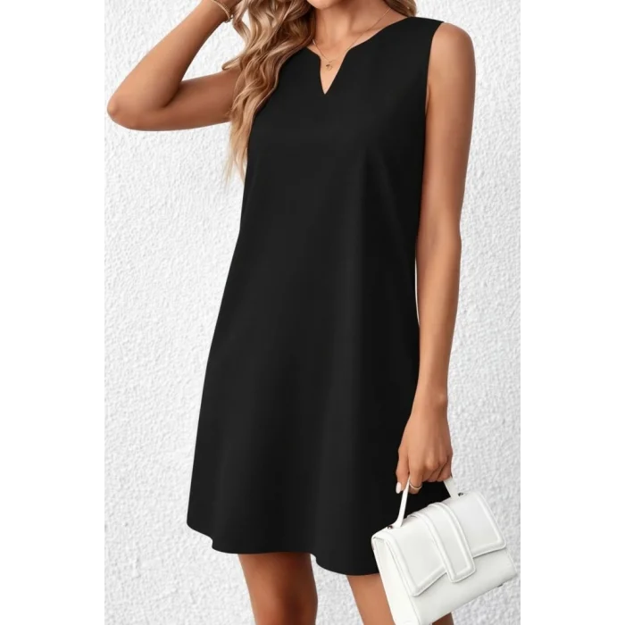 Kadın Askılı V Yakalı Mini Ithal Krep Elbise