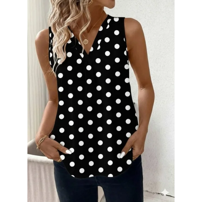 Kadın Askılı V Yakalı Puantiyeli Süprem Bluz