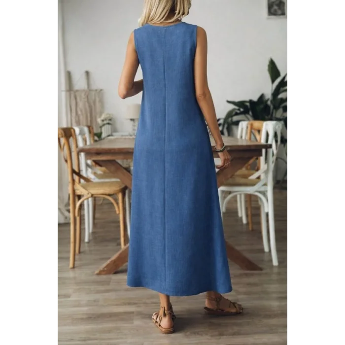 Kadın Askılı V Yakalı Uzun Elbise