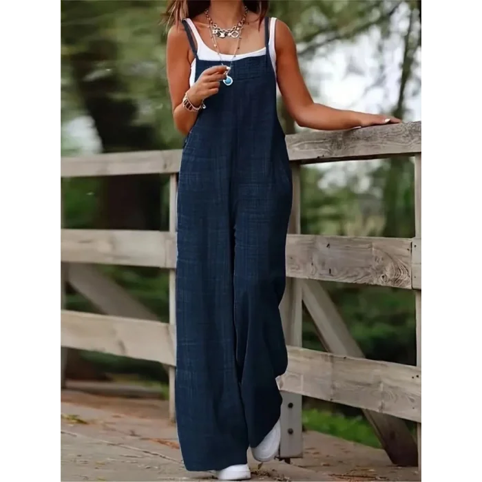 Kadın Askılı Yandan Fermuarlı Geniş Paçalı Valencia Tulum