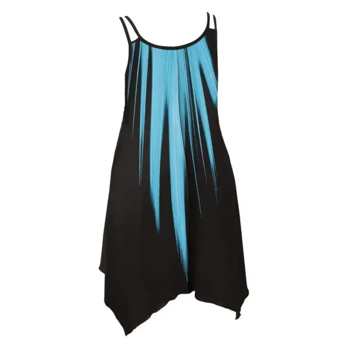 Kadın Askılı Yuvarlak Yaka Asimetrik Detaylı Desenli Süprem Elbise