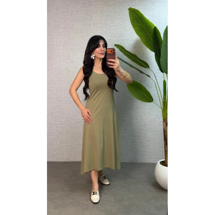 Kadın Askılı Yuvarlak Yaka Süprem Kumaş Elbise