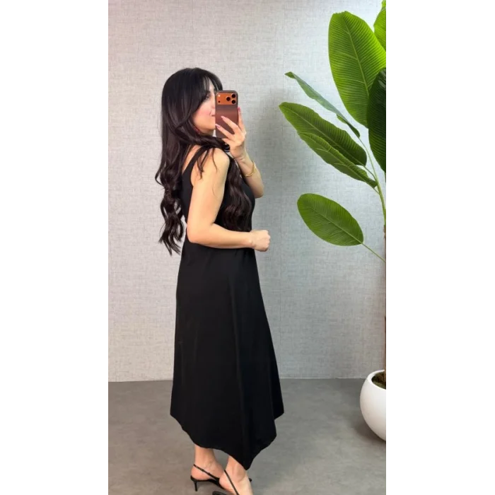 Kadın Askılı Yuvarlak Yaka Süprem Kumaş Elbise