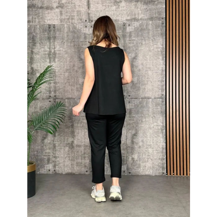 Kadın Askılı Yuvarlak Yaka Viskon Iki Iplik Bluz Ve Eşofman Altı Ikili Takım