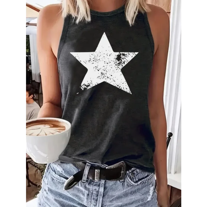 Kadın Askılı Yuvarlak Yaka Yıldız Desenli Süprem Bluz