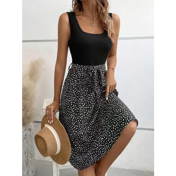 Kadın Askılı Yuvarlak Yakalı üst Viskon Alt Süprem Kısa Elbise