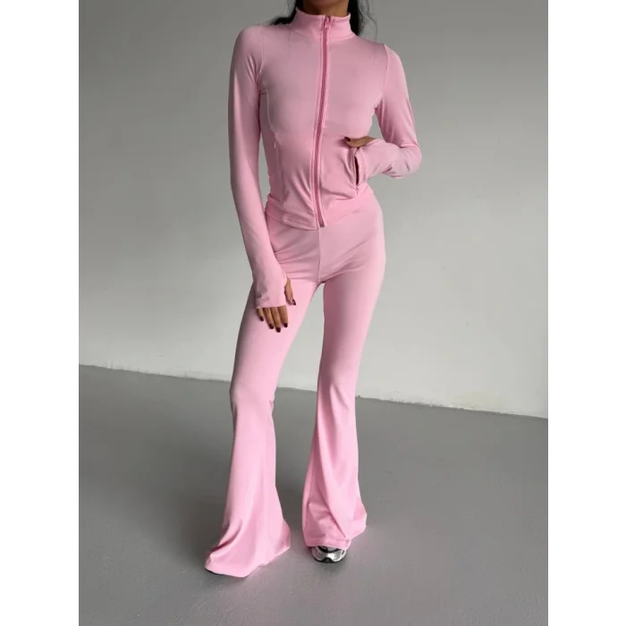 Kadın Balıkçı Yaka Cep Detaylı Ceket Ve Ispanyol Paça Spor Ikili Takım