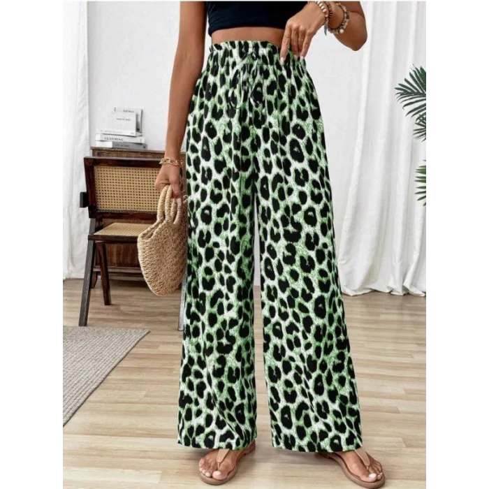 Kadın Beli Lastikli Leopar Desen Süprem Pantolon