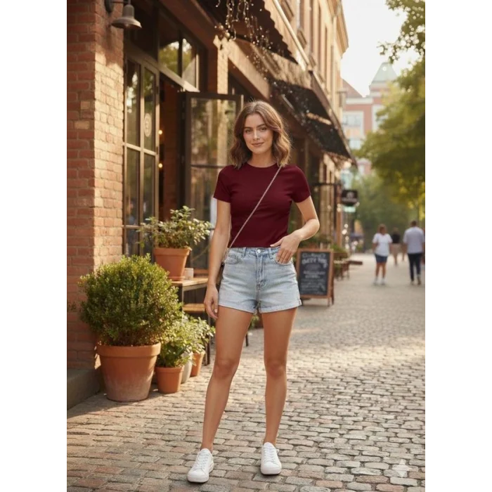 Kadın Bisiklet Yaka Düz Renk Kaşkorse Bluz