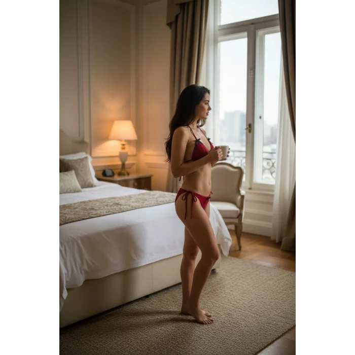 Kadın Bordo Fiyonklu İç Çamaşırı ve Uzun Kollu V Yaka Pijama Takımı 4lü Set