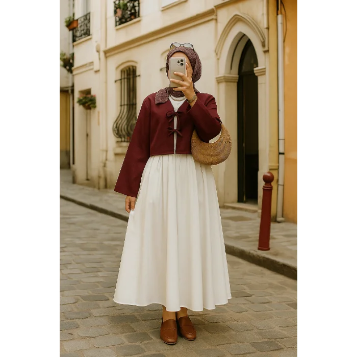 Kadın Bordo Kısa Kimono Ceket – Zarif ve Şık Kombin Parçası