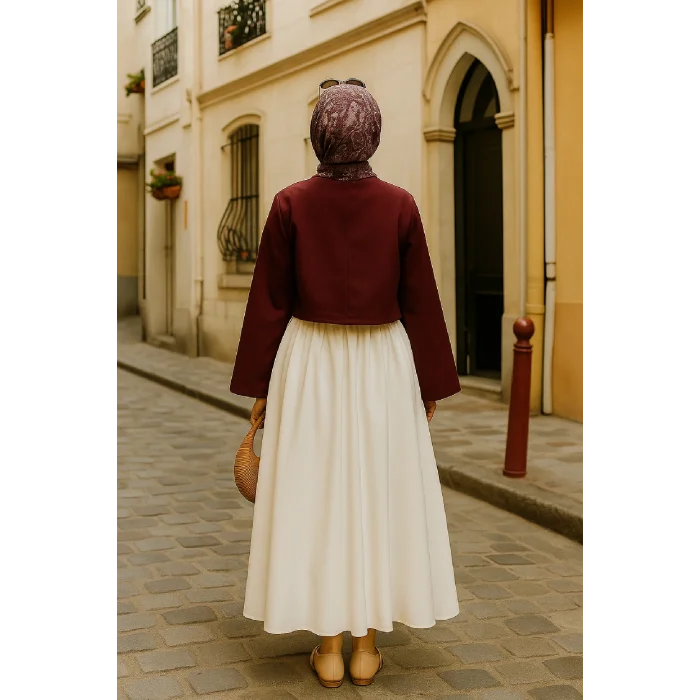 Kadın Bordo Kısa Kimono Ceket – Zarif ve Şık Kombin Parçası