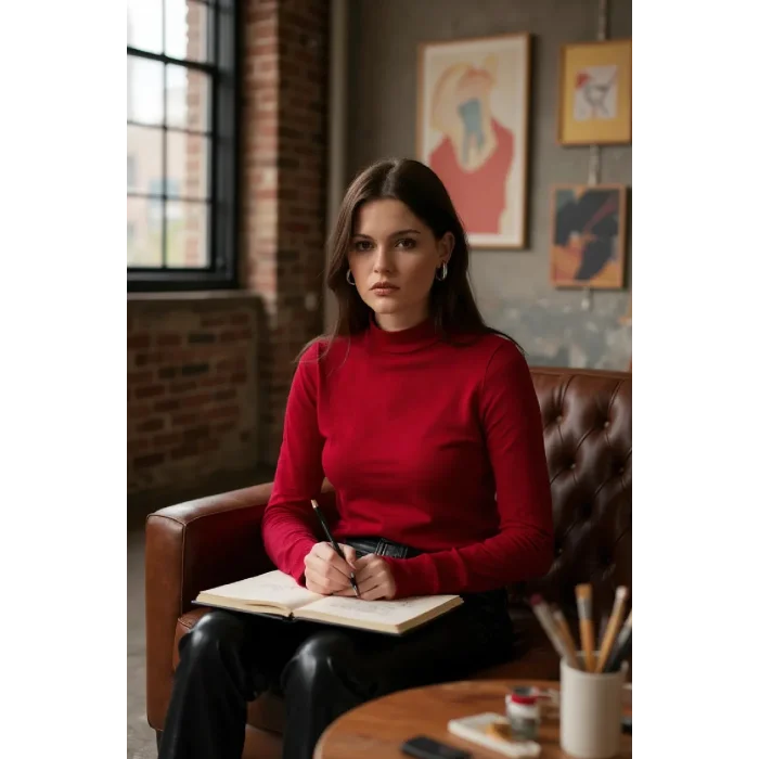 Kadın Bordo Parmak Detaylı Esnek Uzun Kollu Body