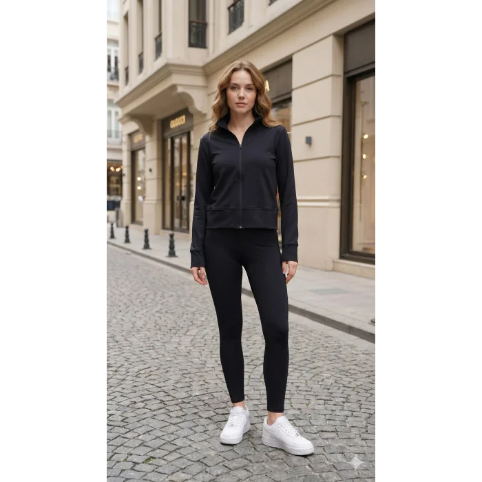 Kadın Full Likralı Ceket Ve Yüksek Bel Tayt Ikili Takim