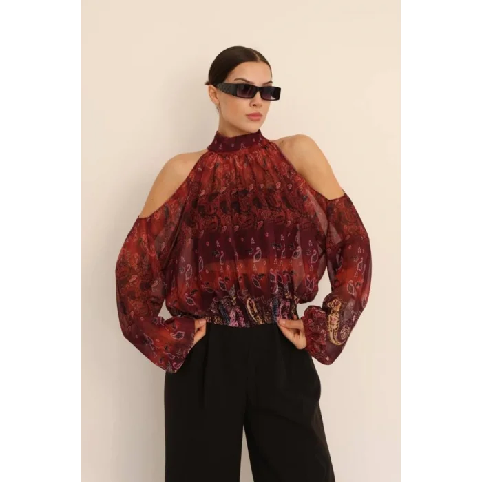 Kadın Halter Yaka Full Transparan Omuz Dekolteli Bluz