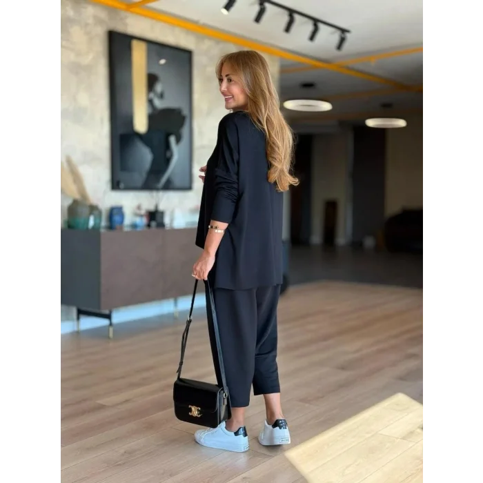 Kadın Iki Iplik Viskon Pamuk Kumaş Arma Detaylı Ikili Takım