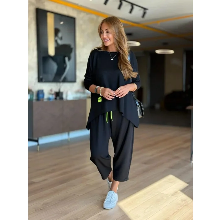 Kadın Iki Iplik Viskon Pamuk Kumaş Arma Detaylı Ikili Takım