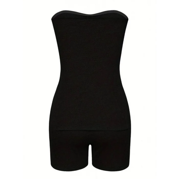 Kadın Iki Yanı Yırtmaçlı Straplez Bluzmini Tayt Kaşkorse Ikili Takım