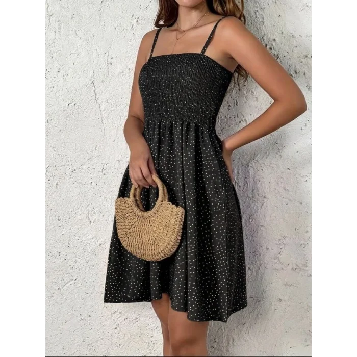 Kadın Ip Askılı Gipeli Desenli Kısa Süprem Elbise