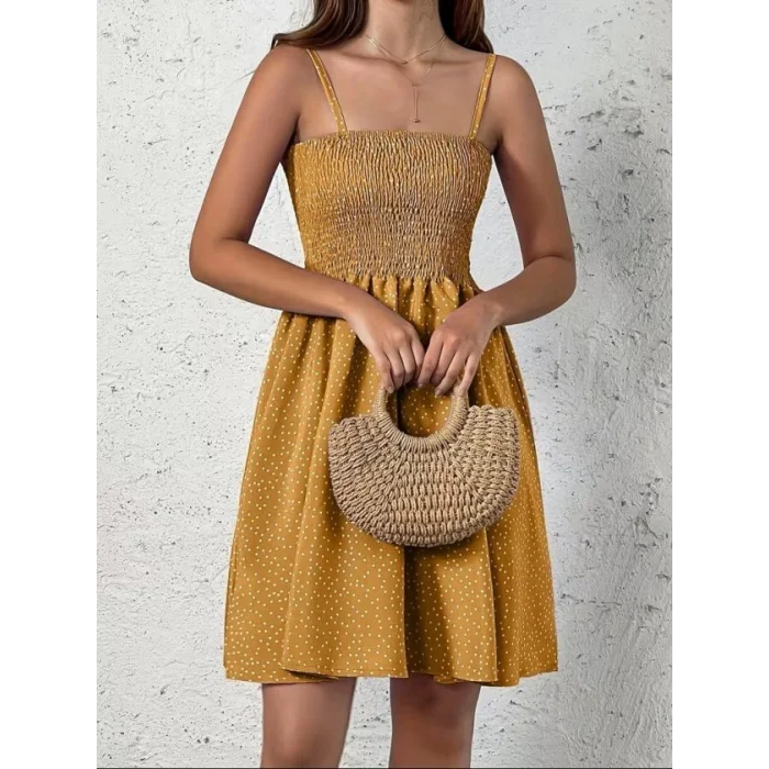 Kadın Ip Askılı Gipeli Desenli Kısa Süprem Elbise