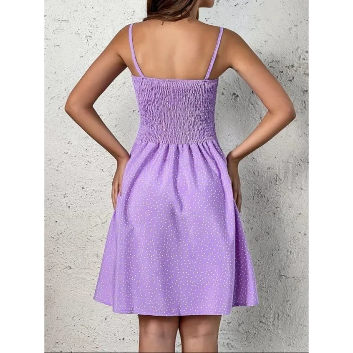 Kadın Ip Askılı Gipeli Desenli Kısa Süprem Elbise