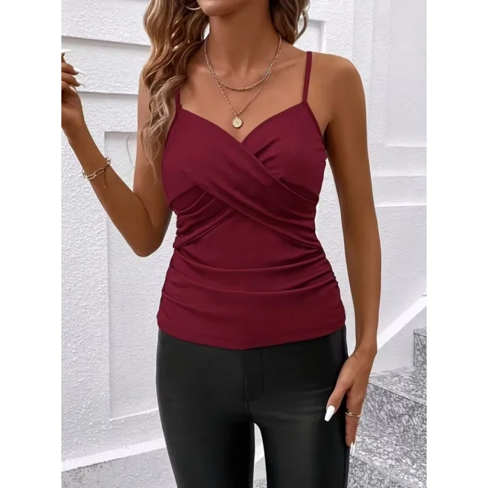 Kadın Ip Askılı önden çapraz Detaylı Ithal Krep Bluz