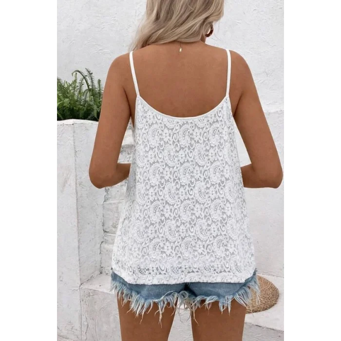 Kadın Ip Askılı V Dantel Yakalı Dantel Bluz