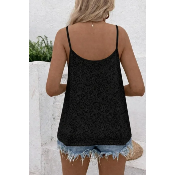 Kadın Ip Askılı V Dantel Yakalı Dantel Bluz