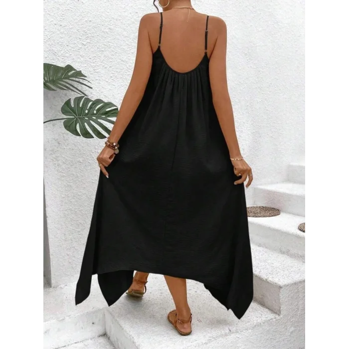 Kadın Ip Askılı V Yakalı Asimetrik Detaylı Aerobin Elbise