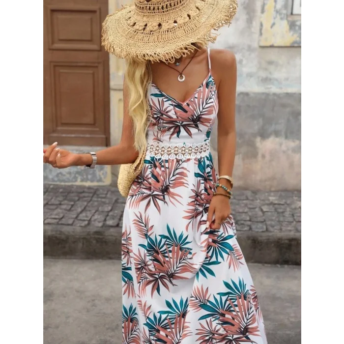 Kadın Ip Askılı V Yakalı Beli Dantelli Uzun Süprem Elbise