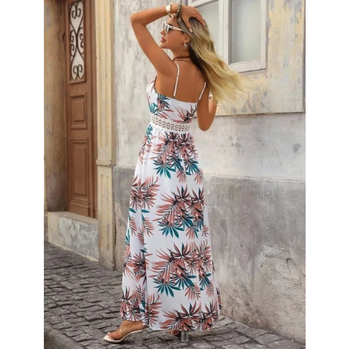 Kadın Ip Askılı V Yakalı Beli Dantelli Uzun Süprem Elbise