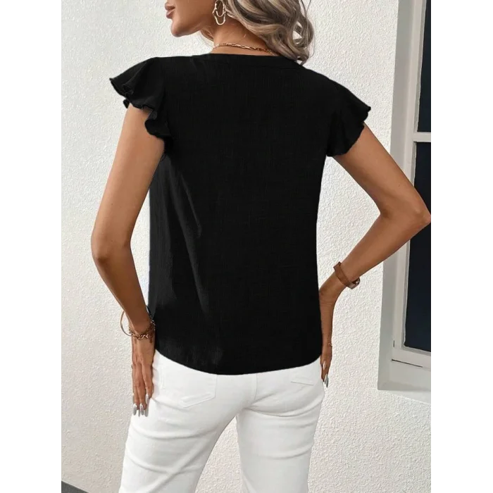Kadın Kısa Kelebek Kollu V Yakalı Bluz