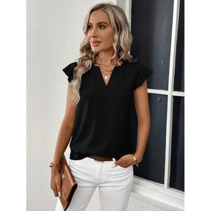 Kadın Kısa Kelebek Kollu V Yakalı Bluz