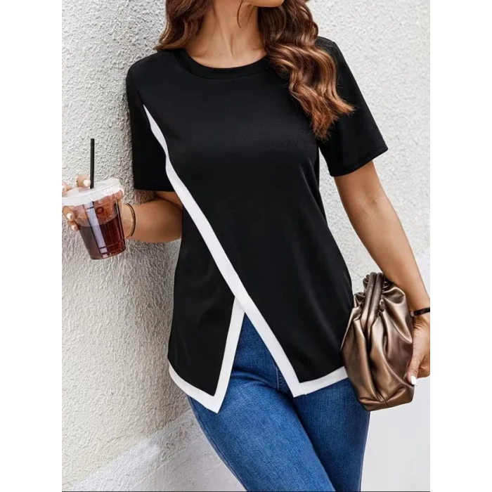 Kadın Kısa Kollu Bisiklet Yaka Viskon Bluz