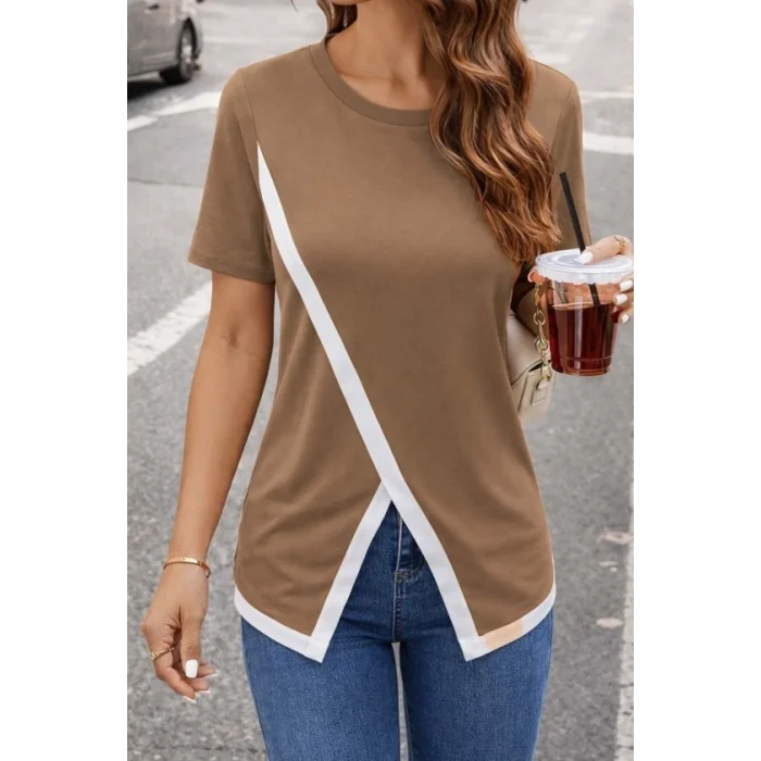 Kadın Kısa Kollu Bisiklet Yaka Viskon Bluz