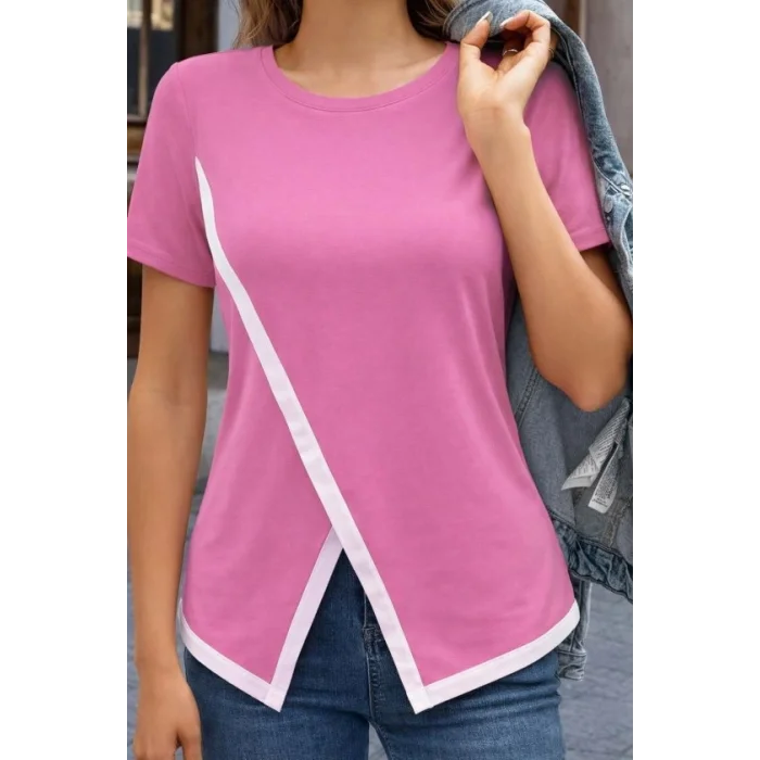 Kadın Kısa Kollu Bisiklet Yaka Viskon Bluz