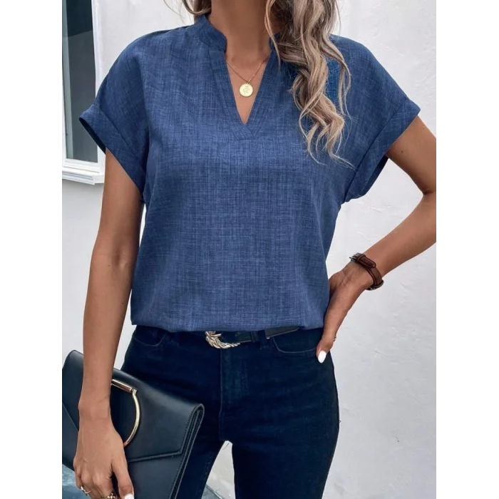 Kadın Kısa Kollu Hakim Yaka Sofya Bluz