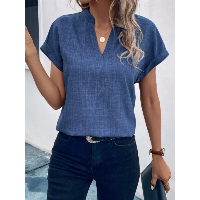 Kadın Kısa Kollu Hakim Yaka Sofya Bluz