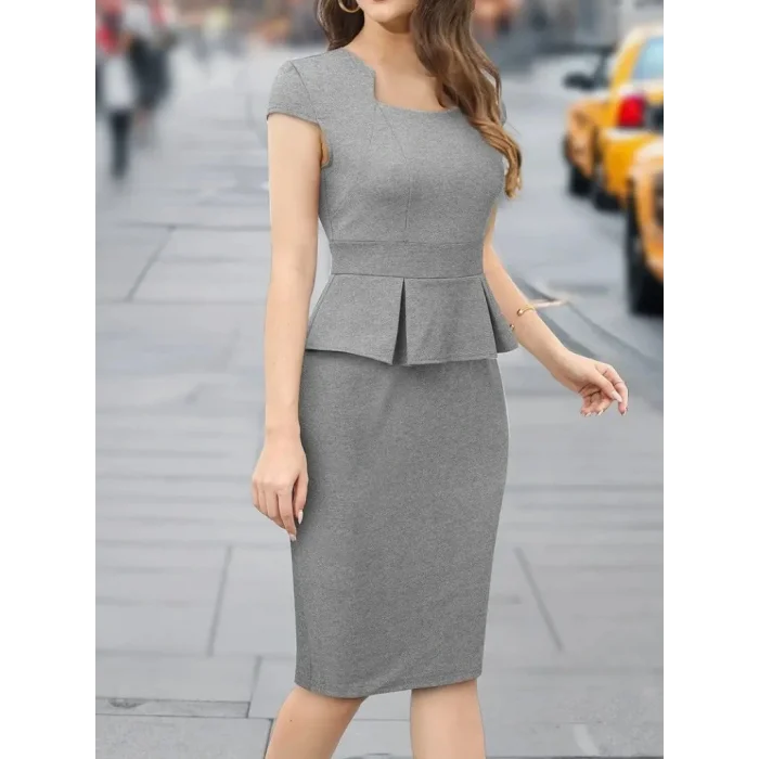 Kadın Kısa Kollu Kare Yakalı Ithal Krep Elbise