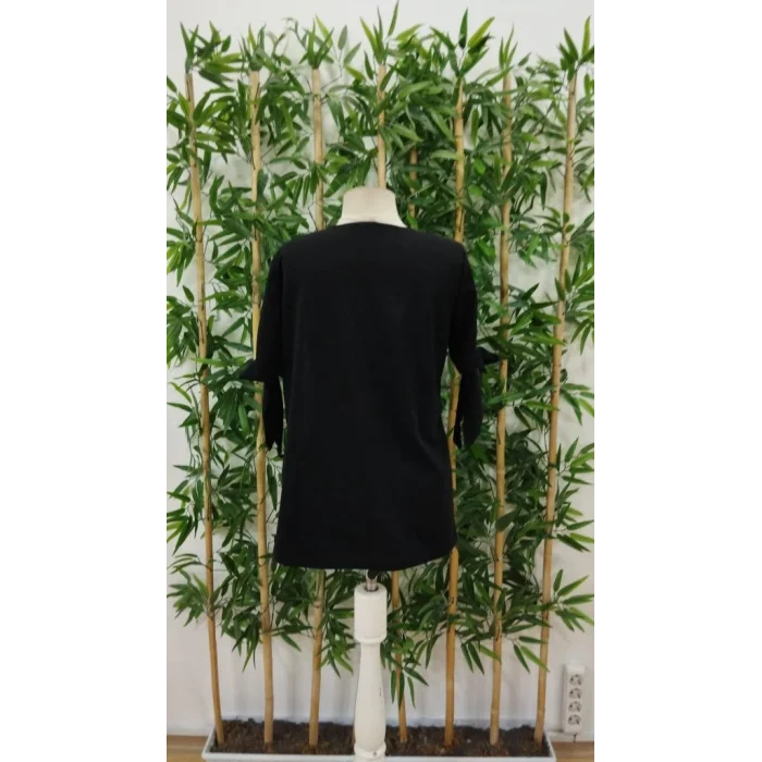 Kadın Kısa Kollu Kollardan Bağlamalı önden Asimetrik Kesim çift Renk Detaylı Düğmeli Ithal Krep Bluz