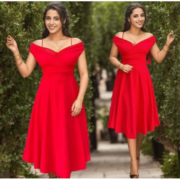 Kadın Kısa Kollu Kruvaze Yaka Eteği Volanlı Krep Elbise