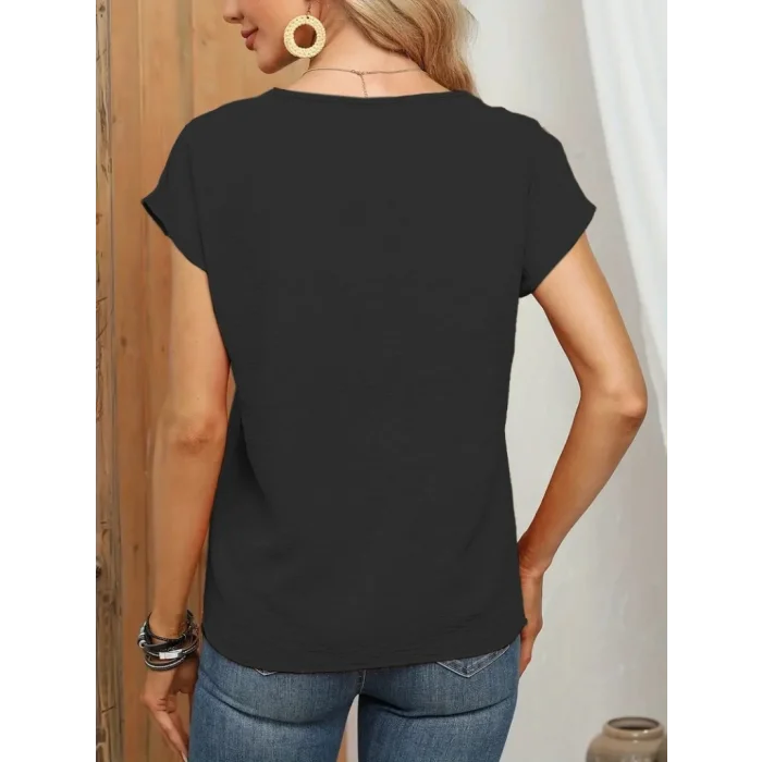 Kadın Kısa Kollu önü Düğmeli V Yaka Aerobin Bluz