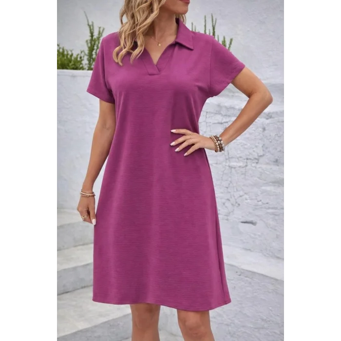 Kadın Kısa Kollu V Yaka Aerobin Kumaş Diz üstü Elbise